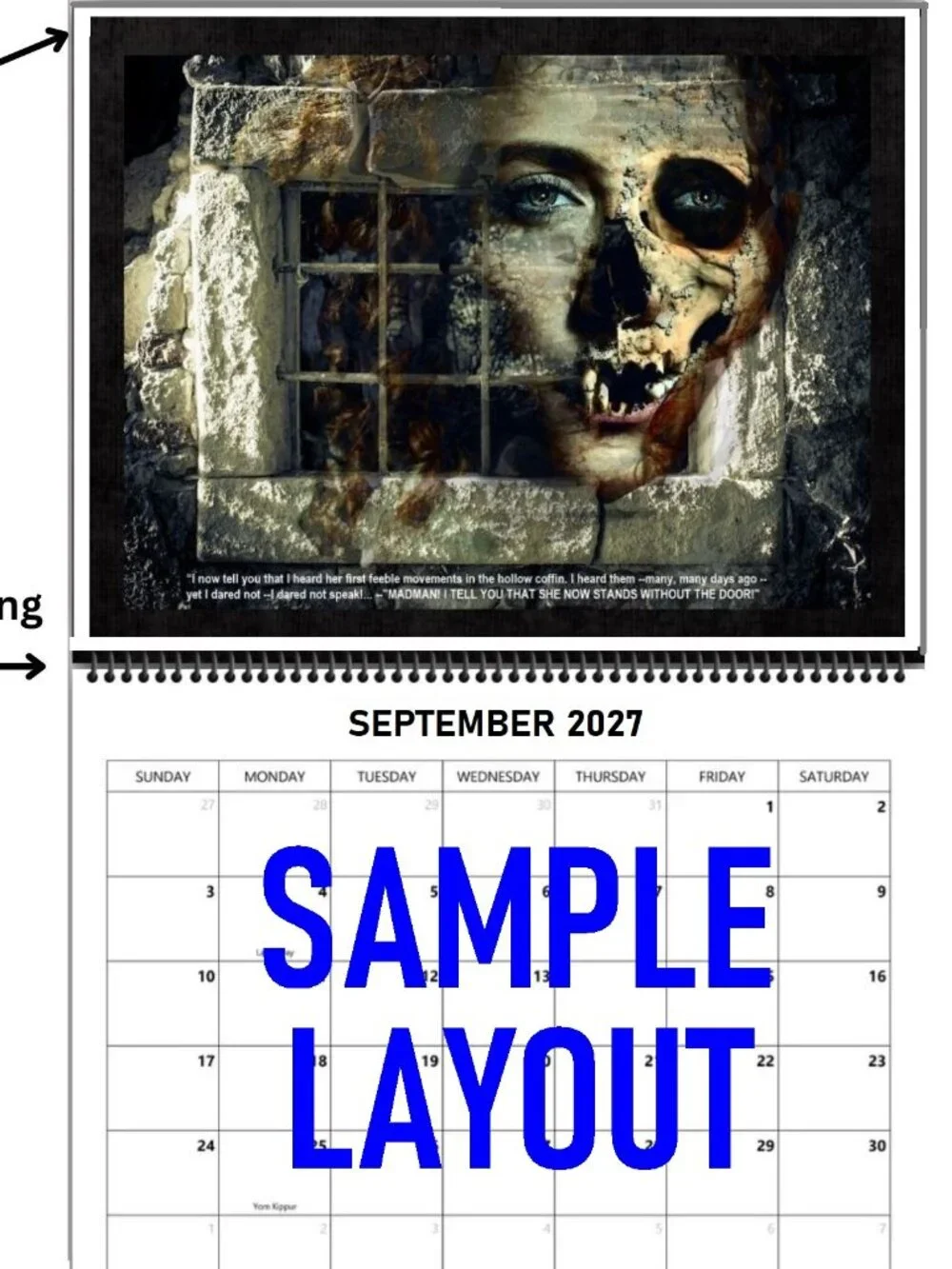 Haunted Calendar 2027 Gothic Horror Cemetery Graveyard Macabre Scary Calendar